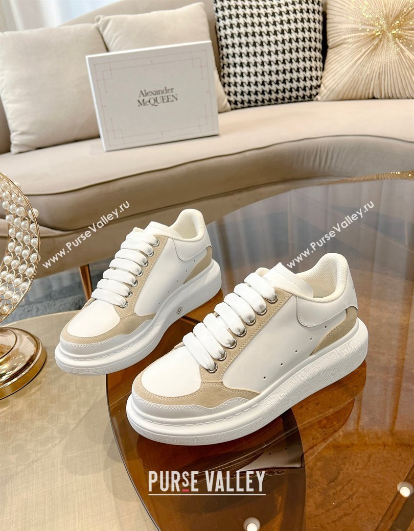 Alexander McQueen Oversized Retro Sneakers in Patchwork Silky Calfskin White/Beige2 2024 1225 (SS-241225077)