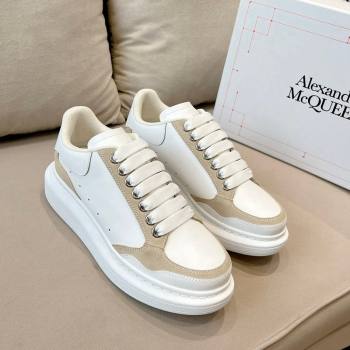 Alexander McQueen Oversized Retro Sneakers in Patchwork Silky Calfskin White/Beige2 2024 1225 (SS-241225077)