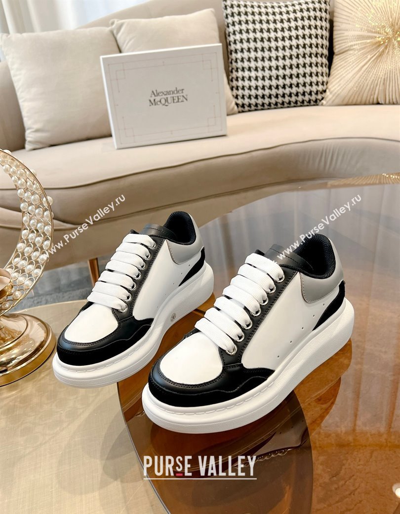 Alexander McQueen Oversized Retro Sneakers in Patchwork Silky Calfskin White/Grey/Black 2024 1225 (SS-241225078)