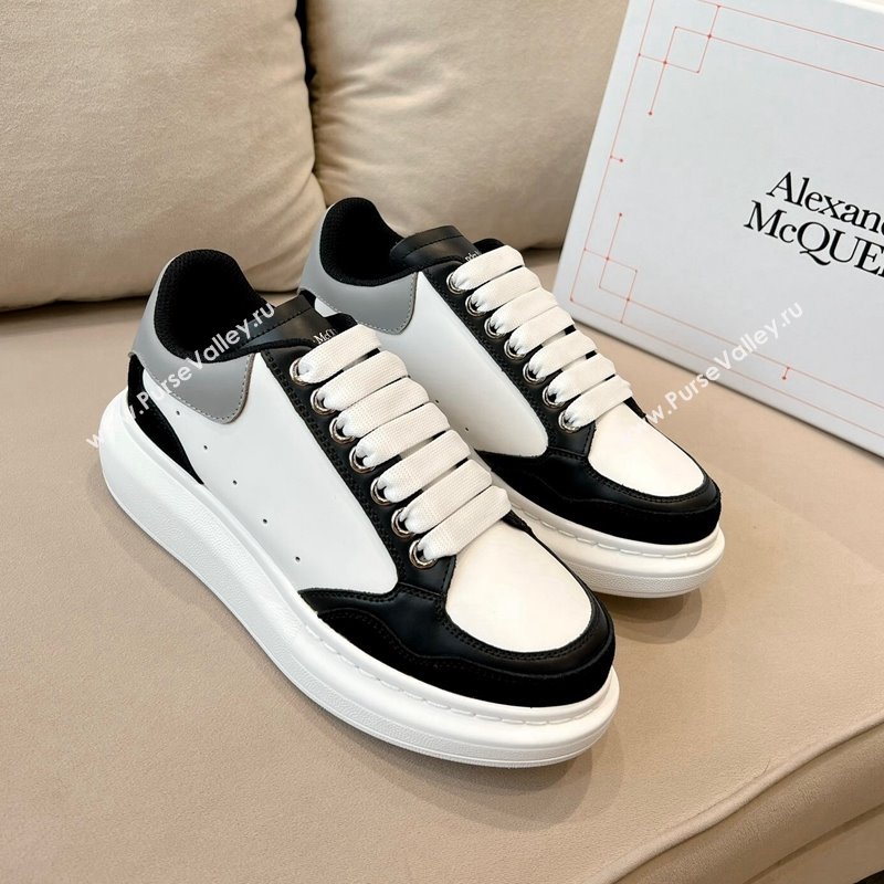 Alexander McQueen Oversized Retro Sneakers in Patchwork Silky Calfskin White/Grey/Black 2024 1225 (SS-241225078)