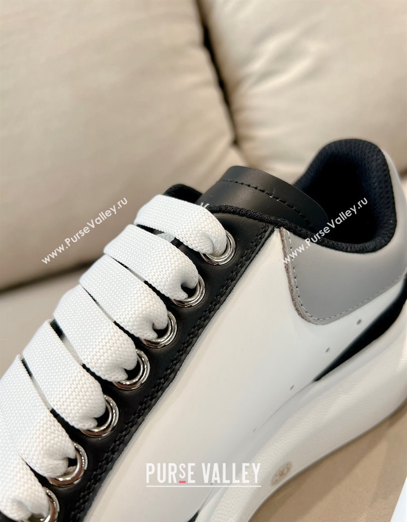 Alexander McQueen Oversized Retro Sneakers in Patchwork Silky Calfskin White/Grey/Black 2024 1225 (SS-241225078)