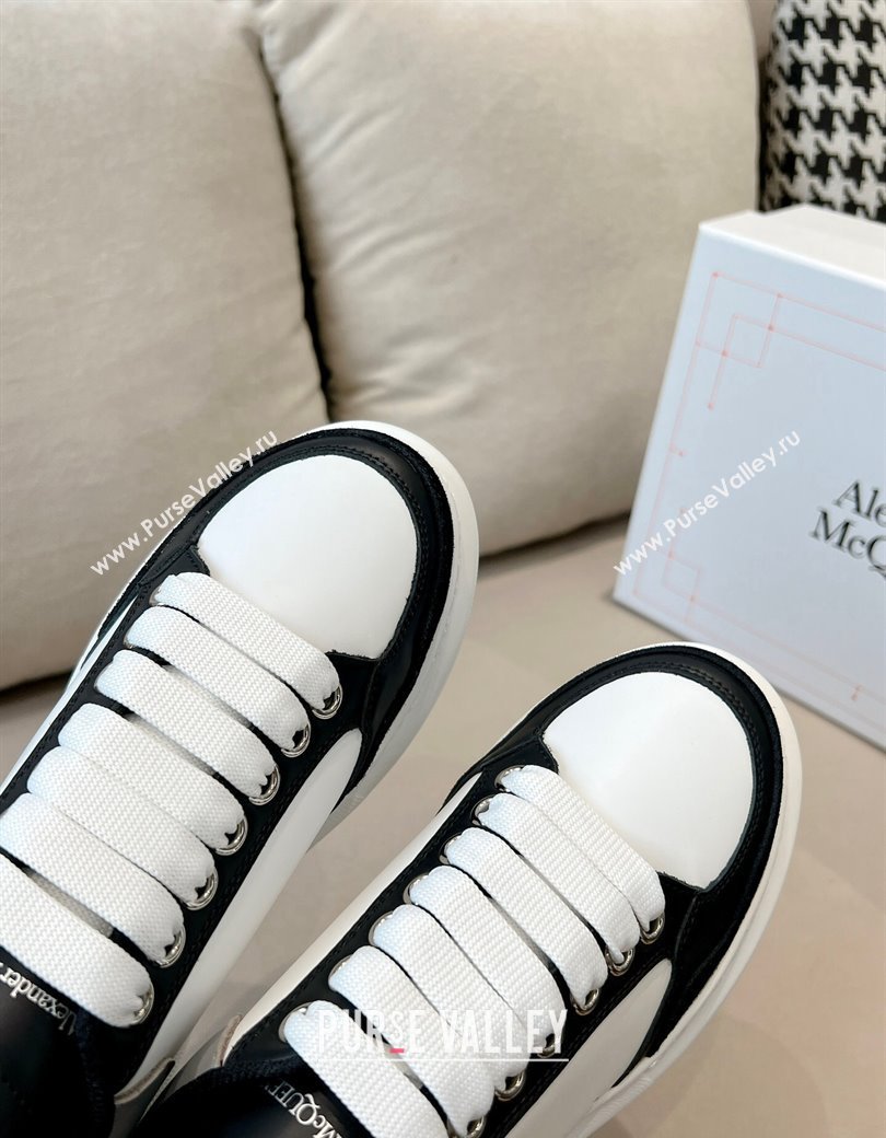 Alexander McQueen Oversized Retro Sneakers in Patchwork Silky Calfskin White/Grey/Black 2024 1225 (SS-241225078)