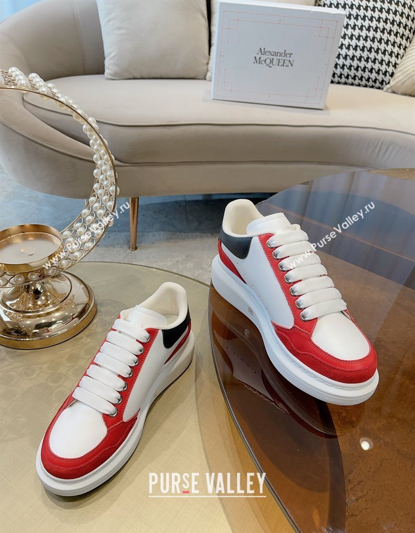 Alexander McQueen Oversized Retro Sneakers in Patchwork Silky Calfskin White/Red/Black 2024 1225 (SS-241225079)