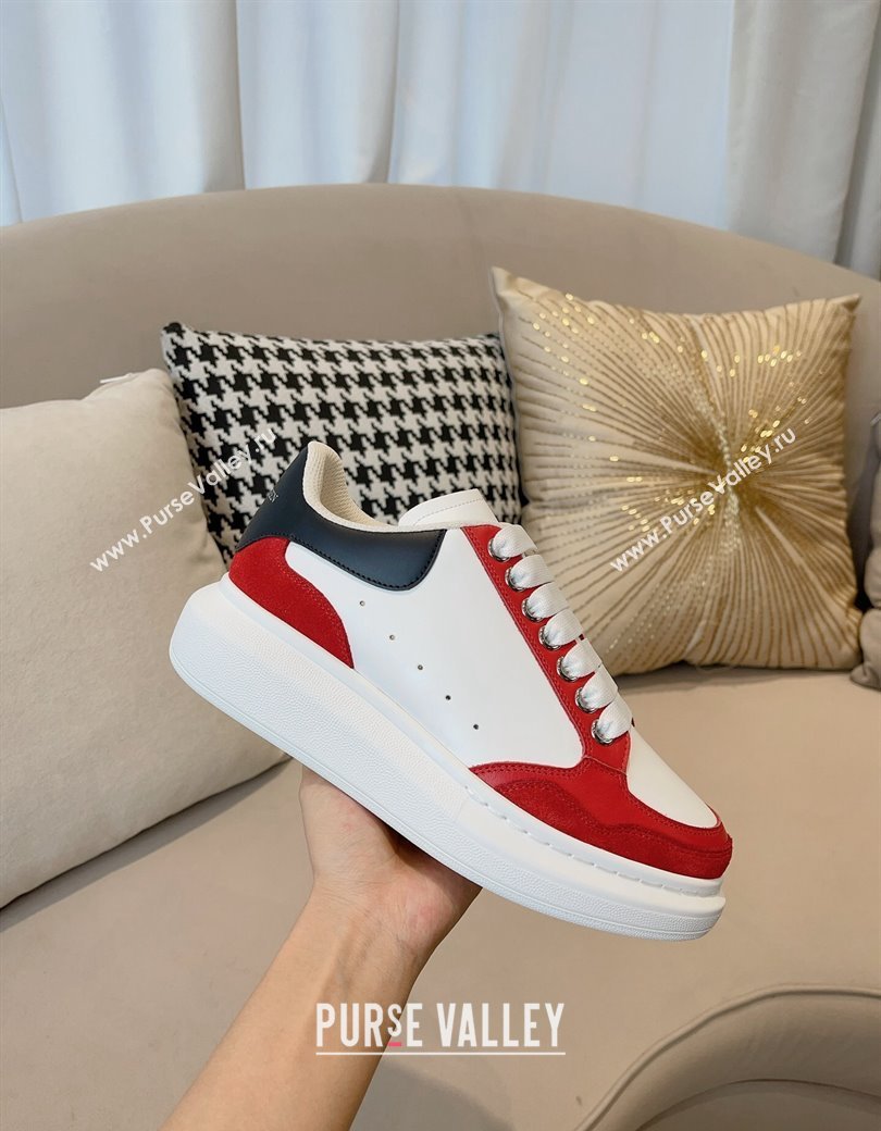 Alexander McQueen Oversized Retro Sneakers in Patchwork Silky Calfskin White/Red/Black 2024 1225 (SS-241225079)