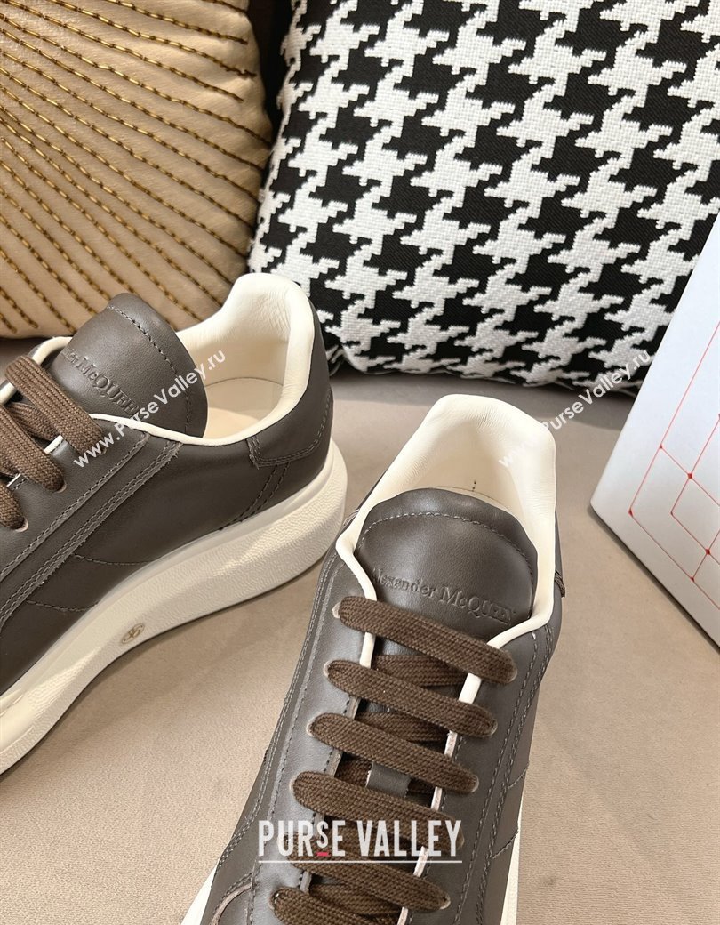 Alexander McQueen Oversized Retro Sneakers in Calfskin Leather Dark Grey 2024 1225 (SS-241225062)