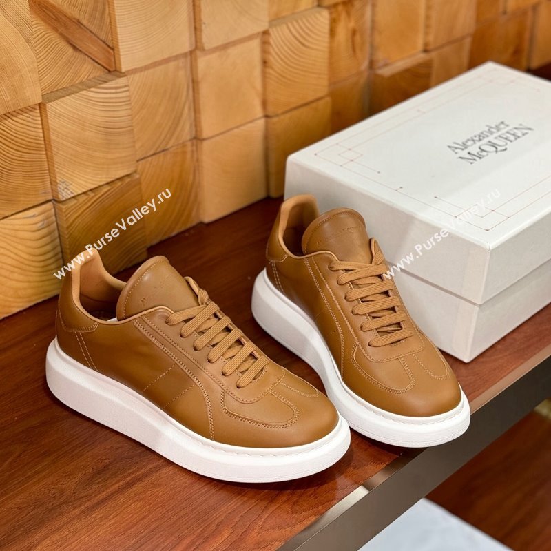 Alexander McQueen Oversized Retro Sneakers in Matte Silky Calfskin Brown 2024 1114 (KL-241114013)