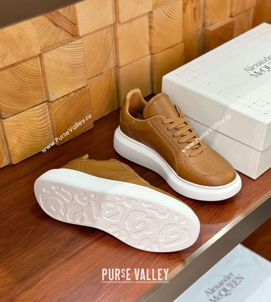 Alexander McQueen Oversized Retro Sneakers in Matte Silky Calfskin Brown 2024 1114 (KL-241114013)