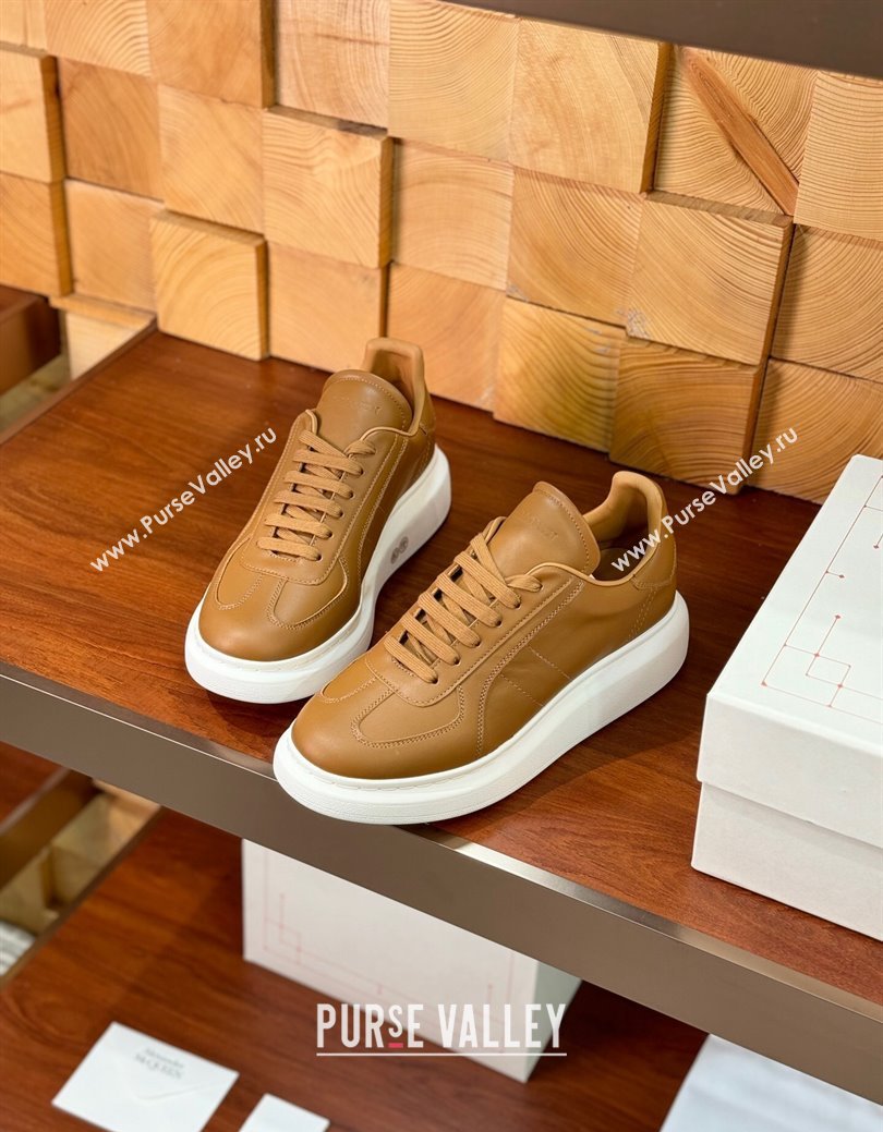 Alexander McQueen Oversized Retro Sneakers in Matte Silky Calfskin Brown 2024 1114 (KL-241114013)