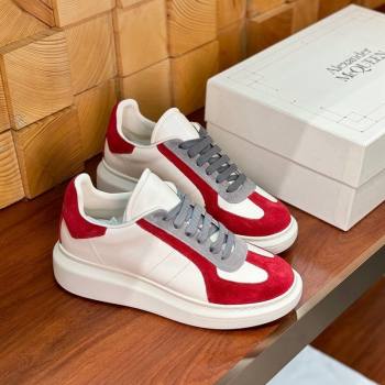 Alexander McQueen Oversized Retro Sneakers in Calfskin and Suede White/Red 2024 1114 (KL-241114016)