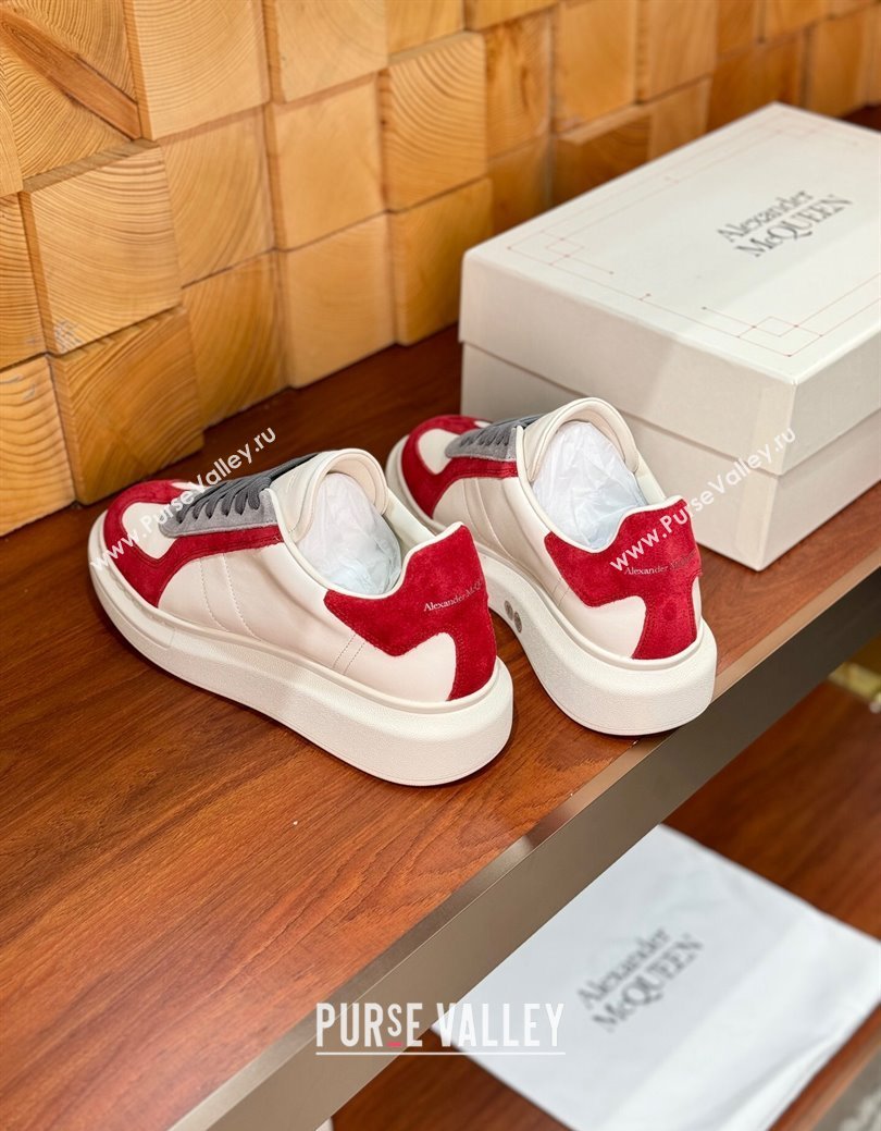 Alexander McQueen Oversized Retro Sneakers in Calfskin and Suede White/Red 2024 1114 (KL-241114016)