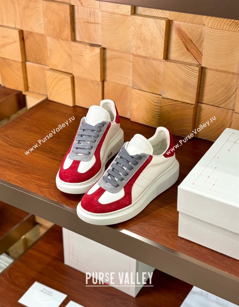 Alexander McQueen Oversized Retro Sneakers in Calfskin and Suede White/Red 2024 1114 (KL-241114016)