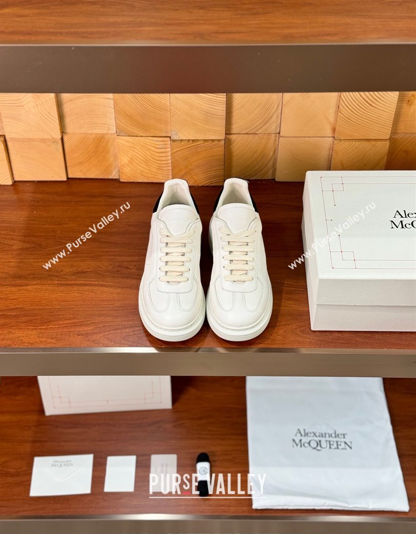 Alexander McQueen Oversized Retro Sneakers in Matte Silky Calfskin White/Black Tab 2024 (KL-241114017)