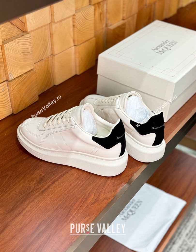 Alexander McQueen Oversized Retro Sneakers in Matte Silky Calfskin White/Black Tab 2024 (KL-241114017)