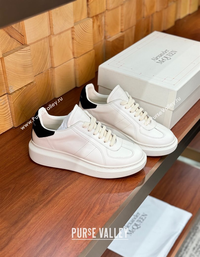 Alexander McQueen Oversized Retro Sneakers in Matte Silky Calfskin White/Black Tab 2024 (KL-241114017)