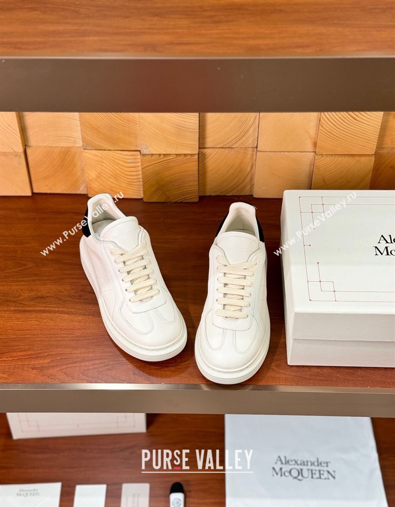 Alexander McQueen Oversized Retro Sneakers in Matte Silky Calfskin White/Black Tab 2024 (KL-241114017)