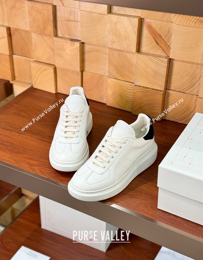 Alexander McQueen Oversized Retro Sneakers in Matte Silky Calfskin White/Black Tab 2024 (KL-241114017)