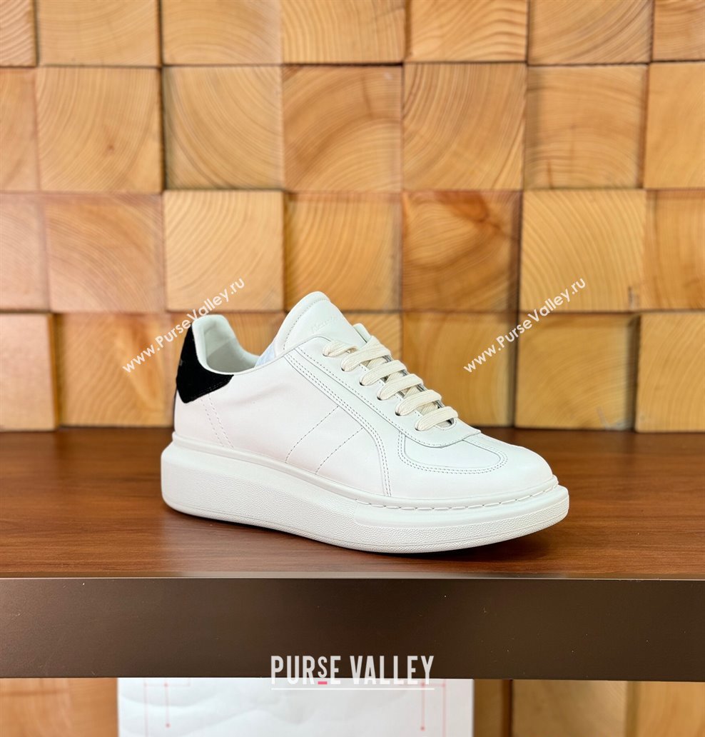 Alexander McQueen Oversized Retro Sneakers in Matte Silky Calfskin White/Black Tab 2024 (KL-241114017)