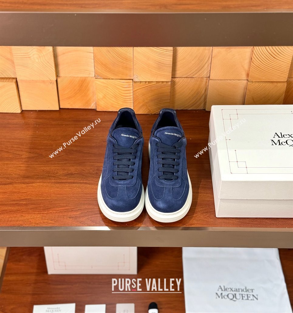 Alexander McQueen Oversized Retro Sneakers in Suede Dark Blue 2024 1114 (KL-241114018)