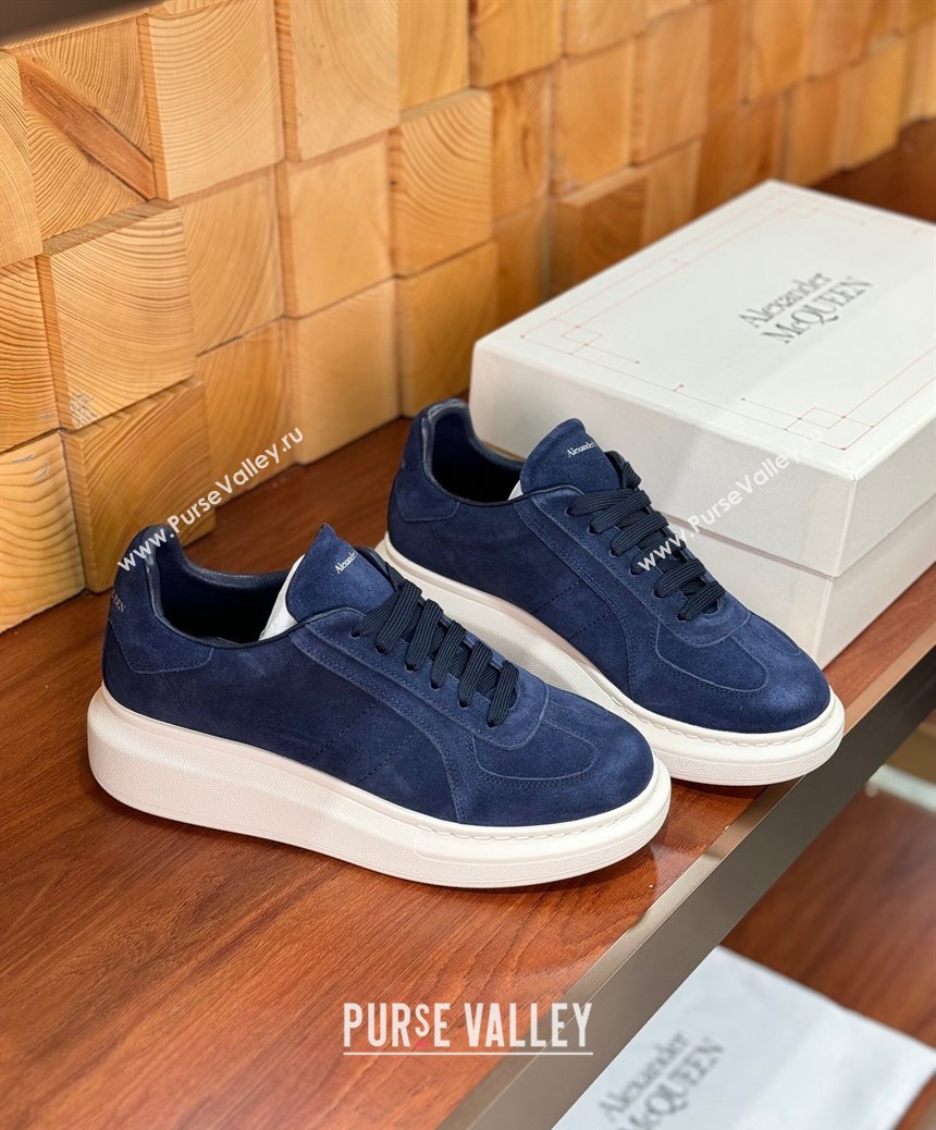 Alexander McQueen Oversized Retro Sneakers in Suede Dark Blue 2024 1114 (KL-241114018)