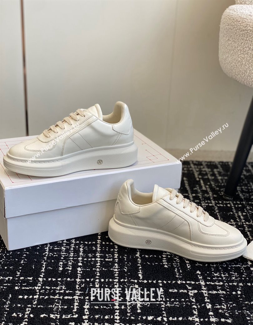 Alexander McQueen Oversized Retro Sneakers in Matte Silky Calfskin All White 2024 1114 (KL-241114007)