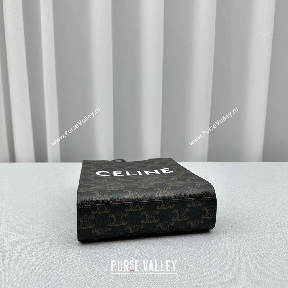 Celine Mini Vertical Cabas Tote Bag in Triomphe Canvas and Calfskin Tan Brown 2024 60007 (ningm-240417053)