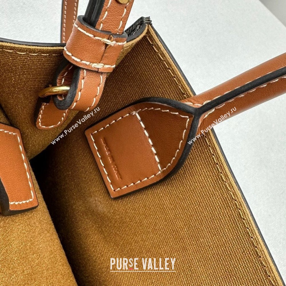 Celine Mini Vertical Cabas Tote Bag in Triomphe Canvas and Calfskin Tan Brown 2024 60007 (ningm-240417053)