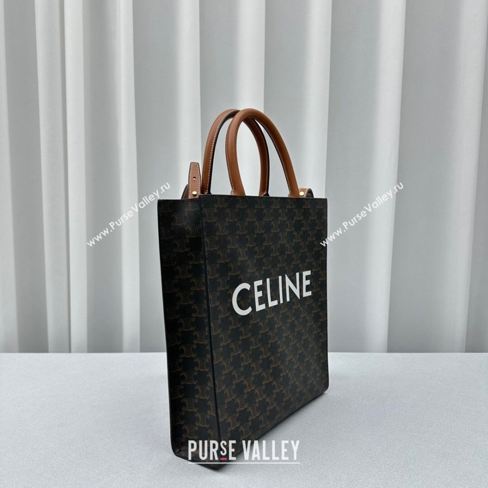 Celine Small Vertical Cabas Tote Bag in Triomphe Canvas and Calfskin Tan Brown 2024 60007 (ningm-240417052)