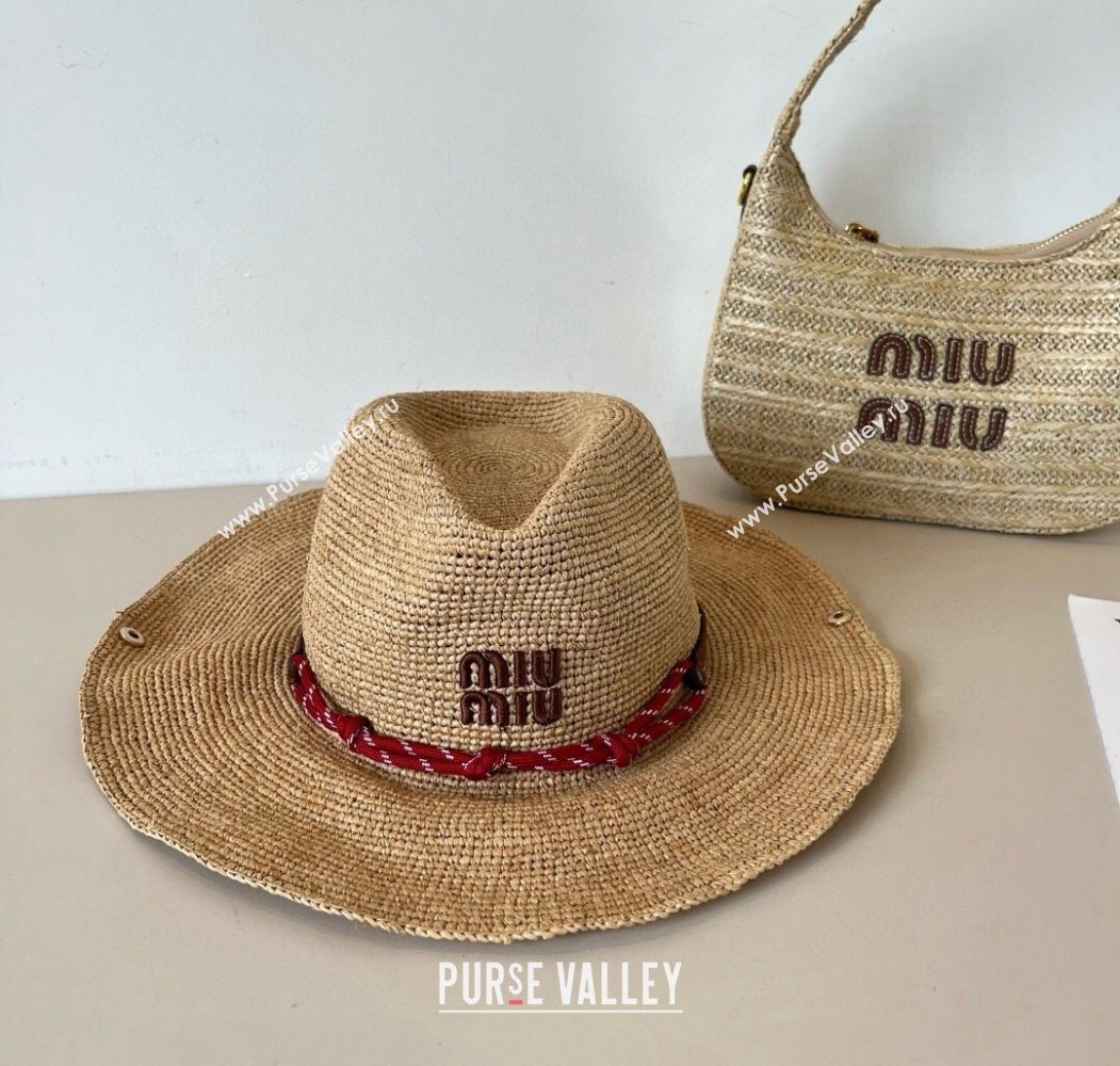 Miu Miu Straw Wide Brim Hat with Red Cord 2025 (SHI-250617025)