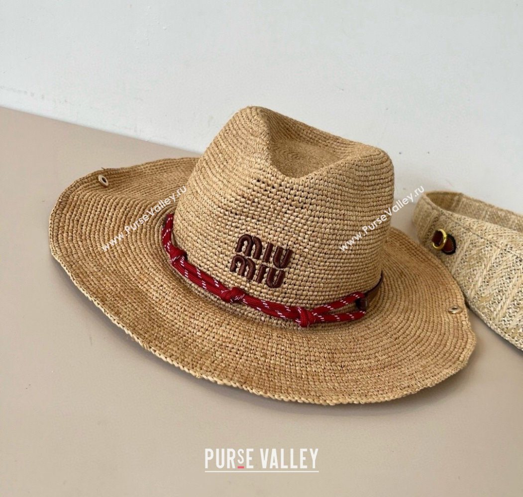 Miu Miu Straw Wide Brim Hat with Red Cord 2025 (SHI-250617025)