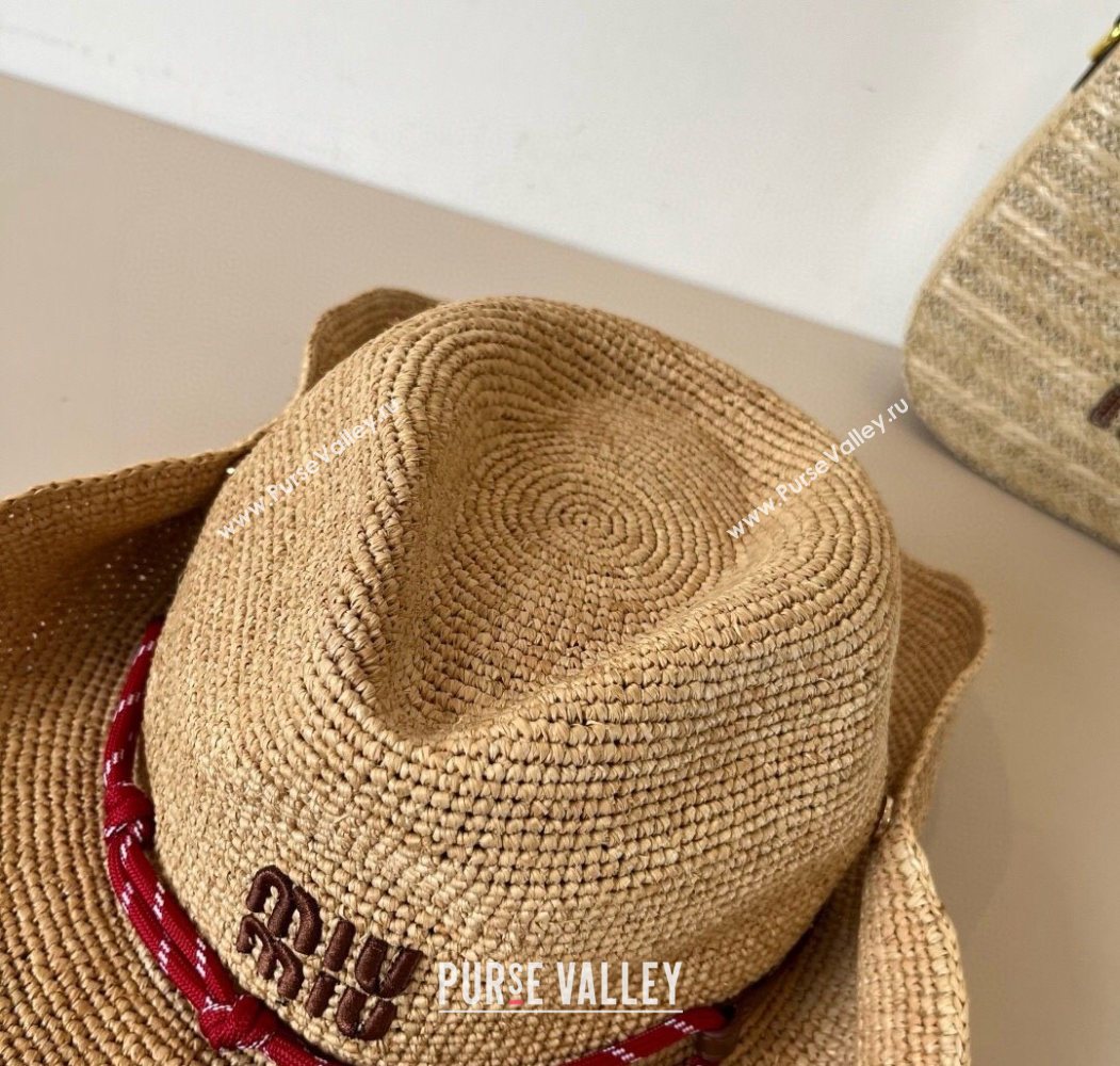 Miu Miu Straw Wide Brim Hat with Red Cord 2025 (SHI-250617025)