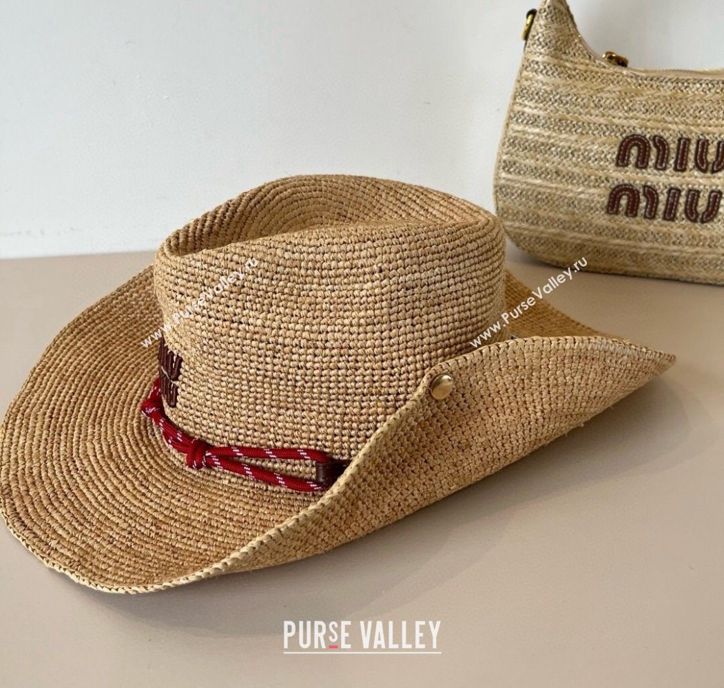 Miu Miu Straw Wide Brim Hat with Red Cord 2025 (SHI-250617025)