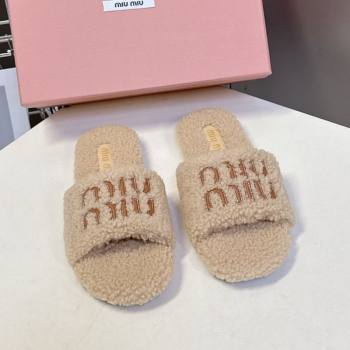 Miu Miu Shearling Flat Slides Sandal Beige 2025 MIU082608 (MD-250826054)