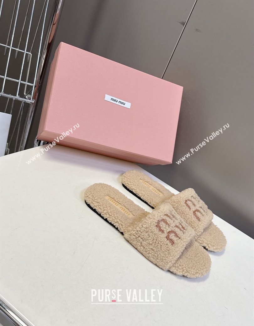 Miu Miu Shearling Flat Slides Sandal Beige 2025 MIU082608 (MD-250826054)