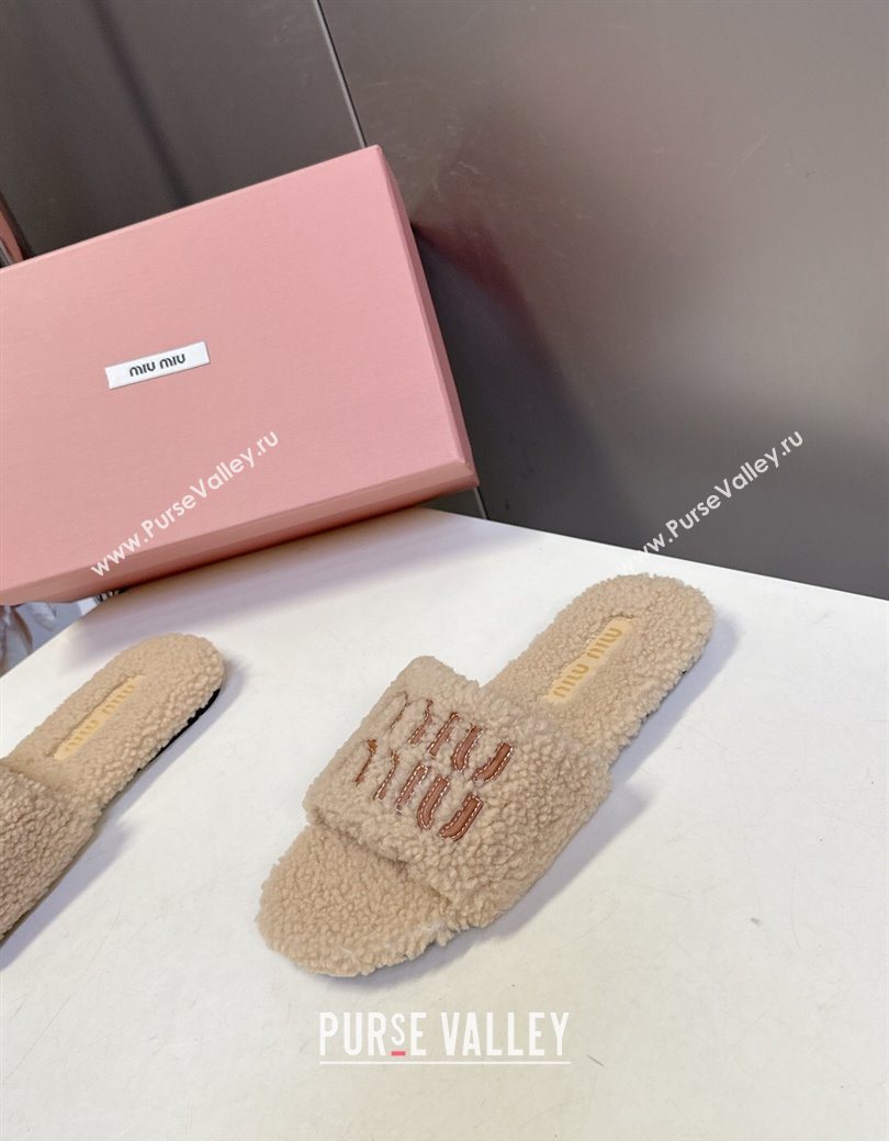Miu Miu Shearling Flat Slides Sandal Beige 2025 MIU082608 (MD-250826054)