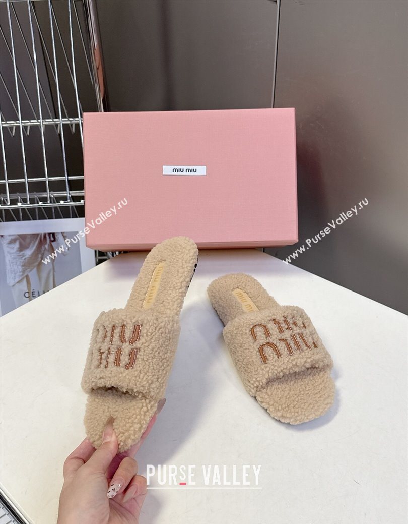 Miu Miu Shearling Flat Slides Sandal Beige 2025 MIU082608 (MD-250826054)