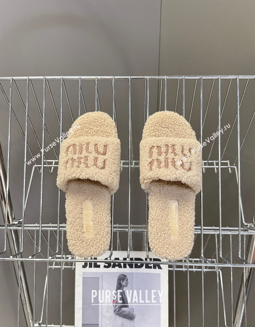 Miu Miu Shearling Flat Slides Sandal Beige 2025 MIU082608 (MD-250826054)