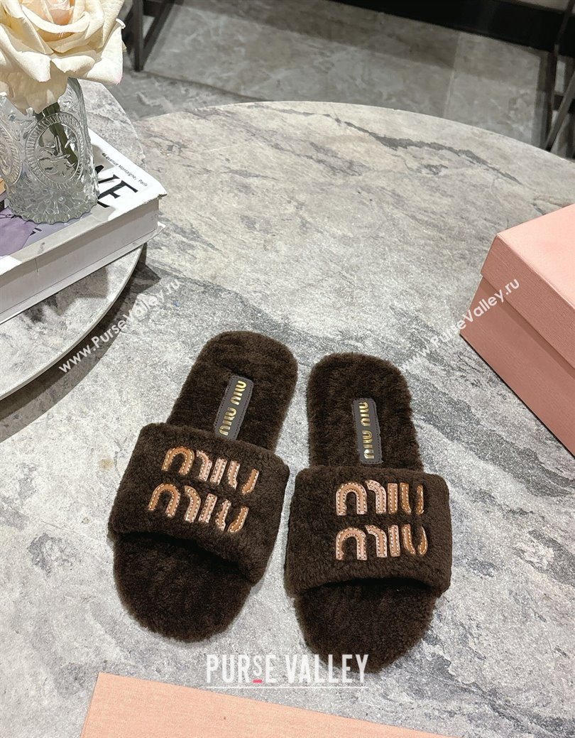 Miu Miu Shearling Flat Slides Sandal Dark Brown 2025 MIU082608 (MD-250826052)