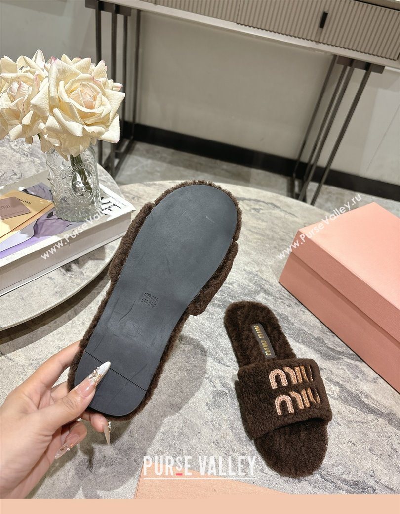 Miu Miu Shearling Flat Slides Sandal Dark Brown 2025 MIU082608 (MD-250826052)