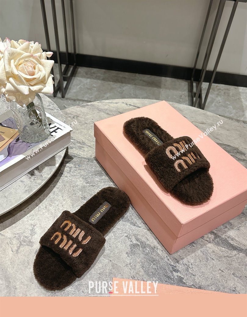 Miu Miu Shearling Flat Slides Sandal Dark Brown 2025 MIU082608 (MD-250826052)