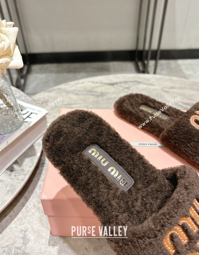 Miu Miu Shearling Flat Slides Sandal Dark Brown 2025 MIU082608 (MD-250826052)