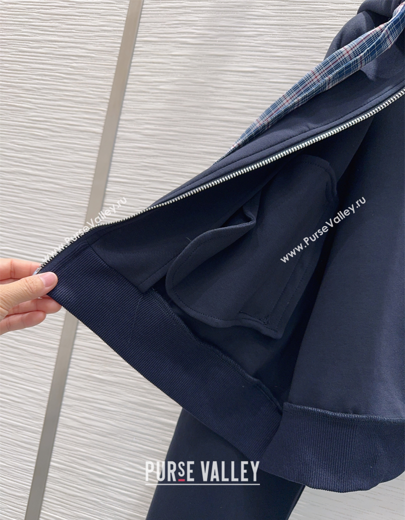 Miu Miu Jacket and Mini Skirt Set with Plaid Trim Blue 2025 MIU0903023 (QI-250903026)