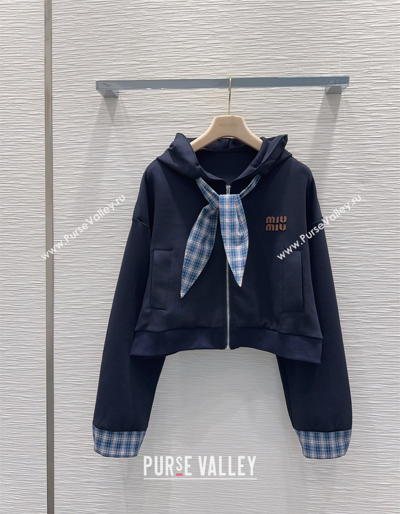 Miu Miu Jacket and Mini Skirt Set with Plaid Trim Blue 2025 MIU0903023 (QI-250903026)