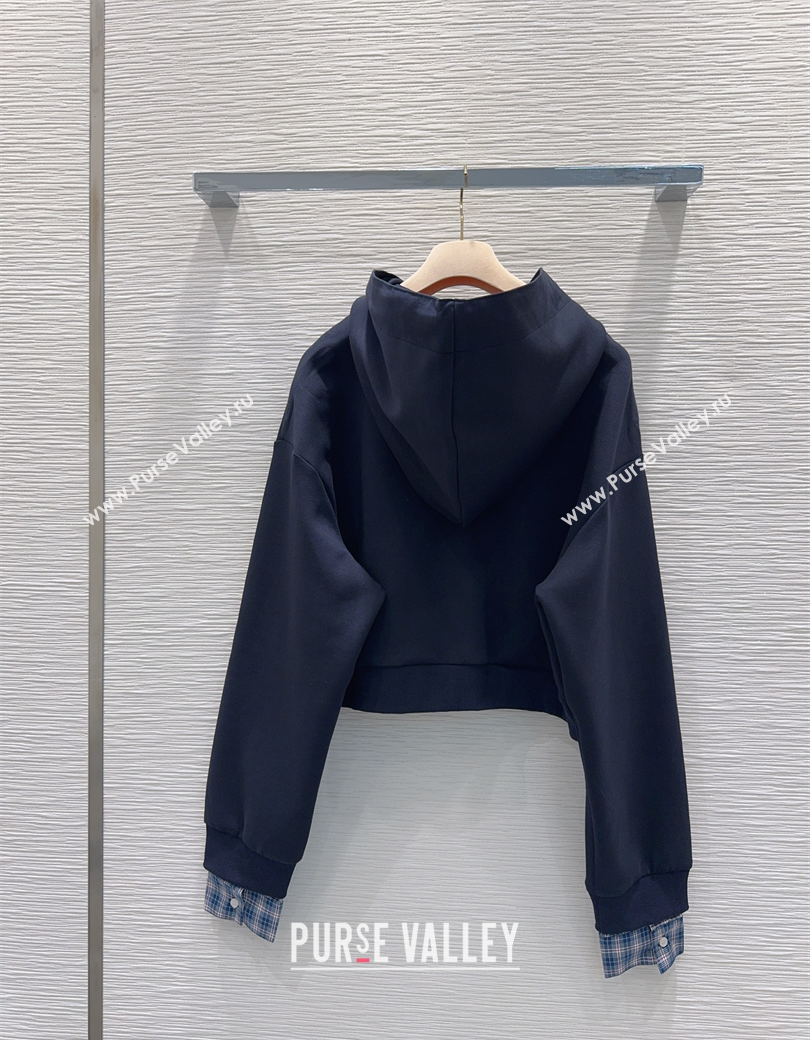 Miu Miu Jacket and Mini Skirt Set with Plaid Trim Blue 2025 MIU0903023 (QI-250903026)