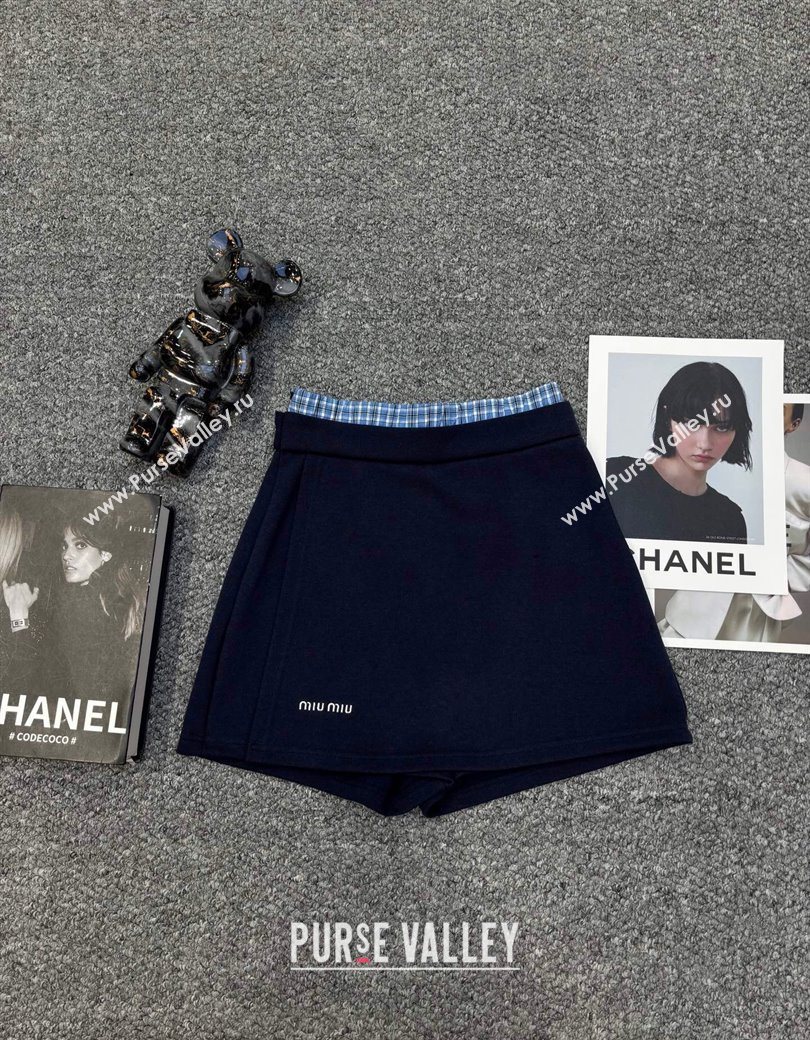Miu Miu Sweatshirt and Shorts Set with Plaid Trim Blue 2025 MIU0903014 (QI-250903014)