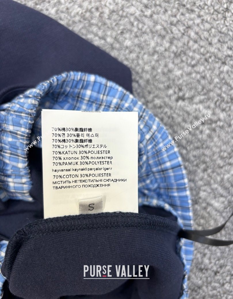 Miu Miu Sweatshirt and Shorts Set with Plaid Trim Blue 2025 MIU0903014 (QI-250903014)