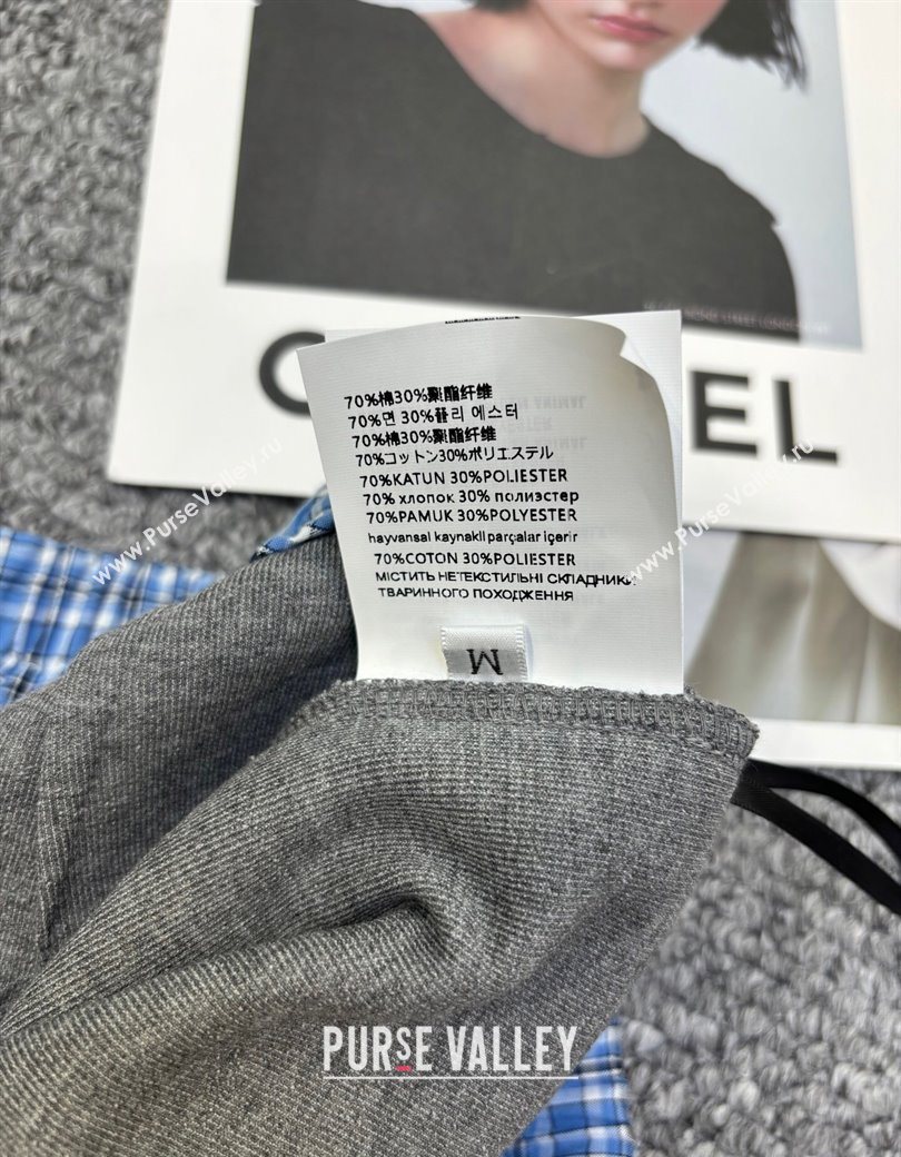 Miu Miu Sweatshirt and Shorts Set with Plaid Trim Grey 2025 MIU0903014 (QI-250903015)