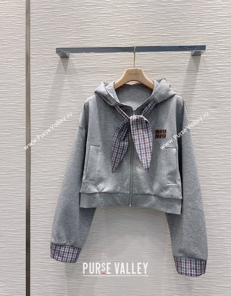 Miu Miu Jacket and Mini Skirt Set with Plaid Trim Grey 2025 MIU0903023 (QI-250903027)