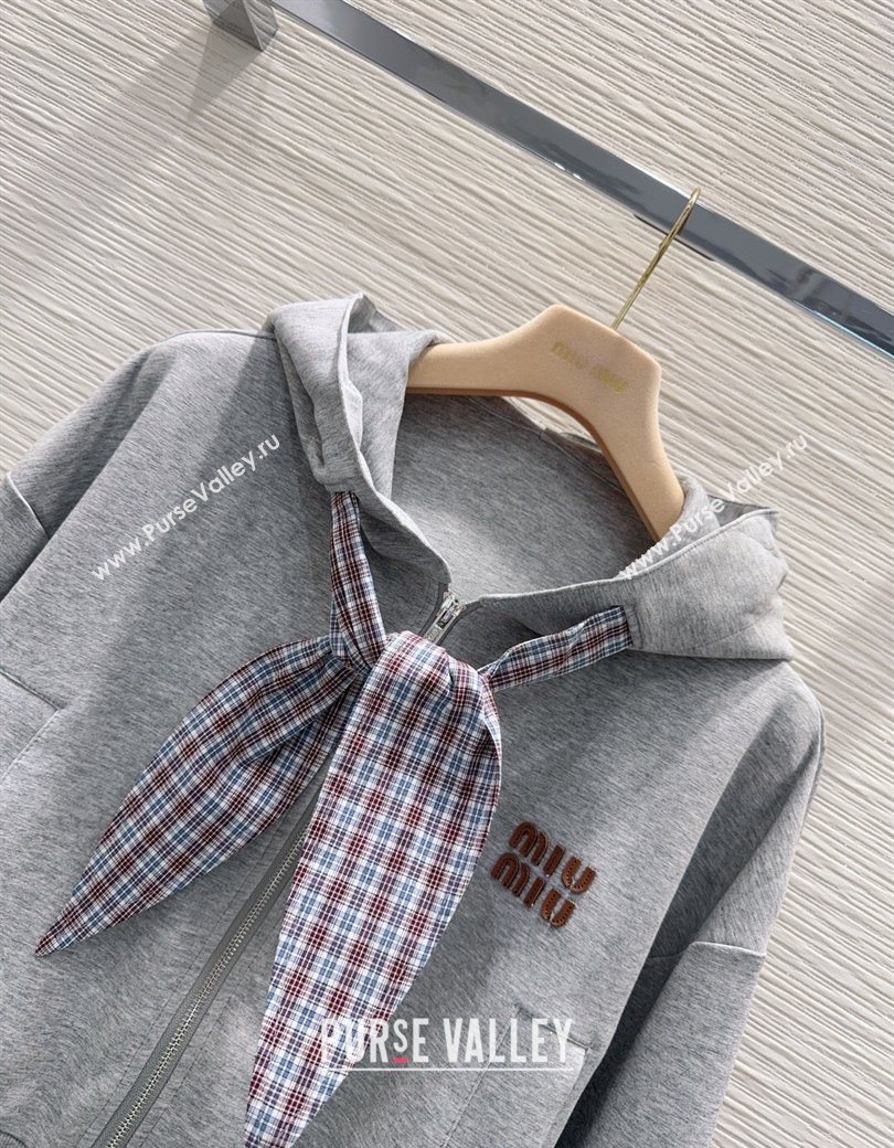Miu Miu Jacket and Mini Skirt Set with Plaid Trim Grey 2025 MIU0903023 (QI-250903027)