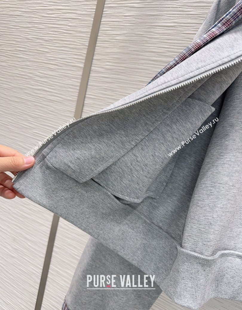 Miu Miu Jacket and Mini Skirt Set with Plaid Trim Grey 2025 MIU0903023 (QI-250903027)