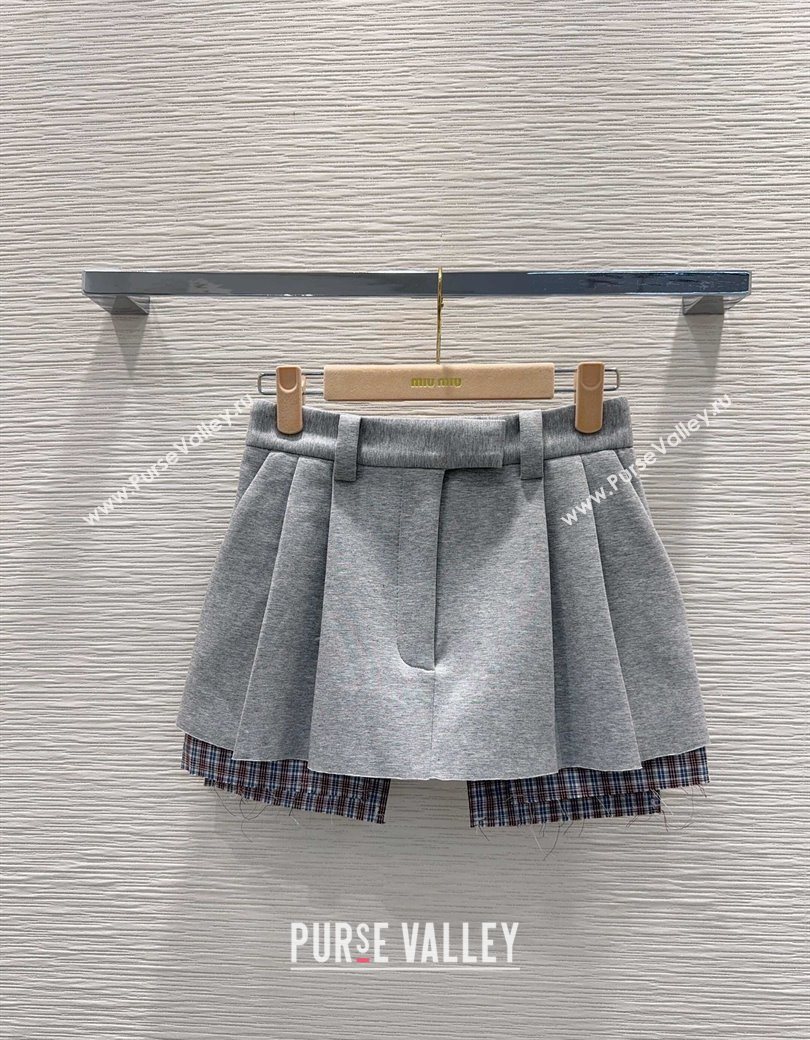 Miu Miu Jacket and Mini Skirt Set with Plaid Trim Grey 2025 MIU0903023 (QI-250903027)